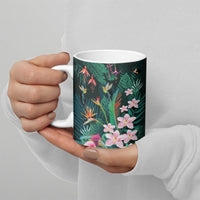 Hawaii Hummingbird Tropical Flowers Ceramic Mug Dark Green