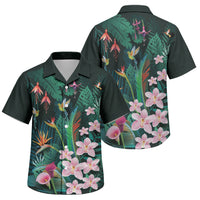 Hawaii Hummingbird Tropical Flowers Family Matching Mermaid Dress and Hawaiian Shirt Dark Green