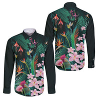 Hawaii Hummingbird Tropical Flowers Family Matching Summer Maxi Dress and Hawaiian Shirt Dark Green