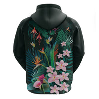 Hawaii Hummingbird Tropical Flowers Hoodie Dark Green