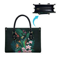 Hawaii Hummingbird Tropical Flowers Leather Bag Dark Green