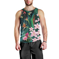 Hawaii Hummingbird Tropical Flowers Men Tank Top Dark Green