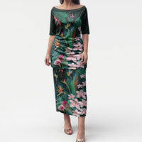 Hawaii Hummingbird Tropical Flowers Puletasi Dark Green