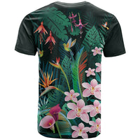 Hawaii Hummingbird Tropical Flowers T Shirt Dark Green