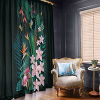 Hawaii Hummingbird Tropical Flowers Window Curtain Dark Green