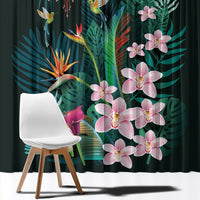 Hawaii Hummingbird Tropical Flowers Window Curtain Dark Green