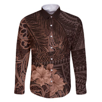 Bula Fiji Masi Family Matching Mermaid Dress and Hawaiian Shirt Fijian Tapa Vintage Dark Brown Version LT01 Dad's Shirt - Long Sleeve Brown - Polynesian Pride