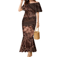 Bula Fiji Masi Family Matching Mermaid Dress and Hawaiian Shirt Fijian Tapa Vintage Dark Brown Version LT01 Mom's Dress Brown - Polynesian Pride