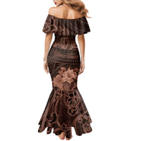 Bula Fiji Masi Family Matching Mermaid Dress and Hawaiian Shirt Fijian Tapa Vintage Dark Brown Version LT01 - Polynesian Pride