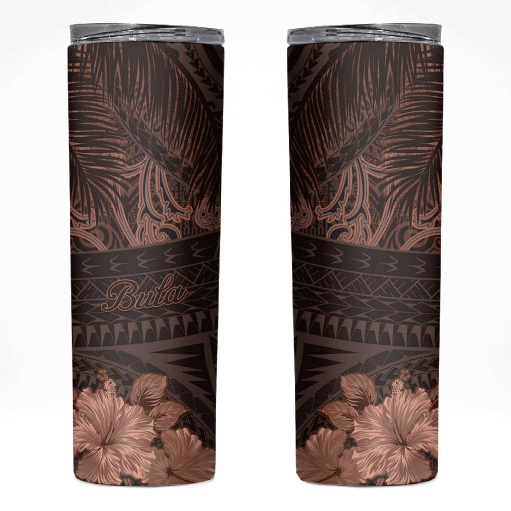 Bula Fiji Masi Skinny Tumbler Fijian Tapa Vintage Dark Brown Version LT01 Brown - Polynesian Pride