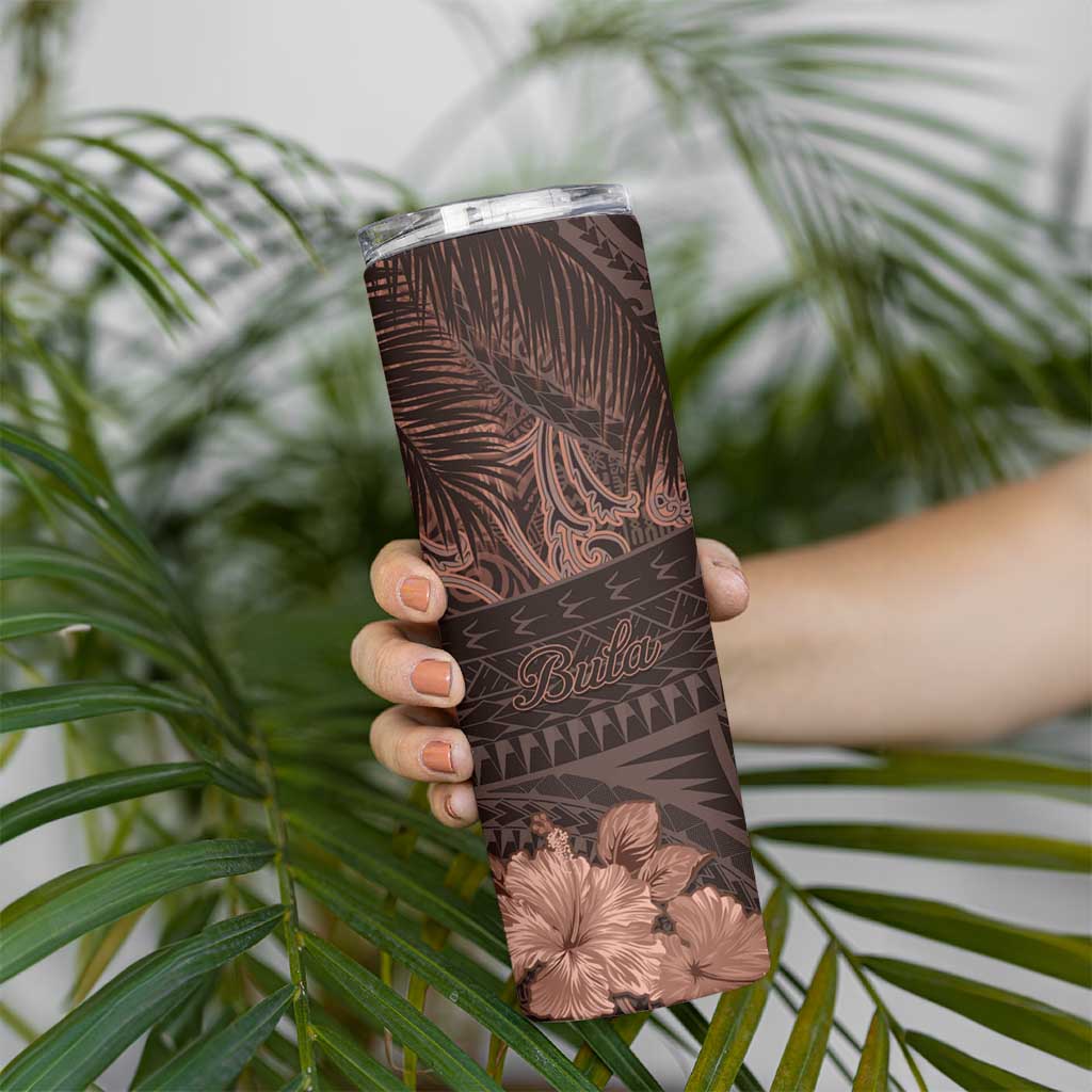 Bula Fiji Masi Skinny Tumbler Fijian Tapa Vintage Dark Brown Version LT01 - Polynesian Pride