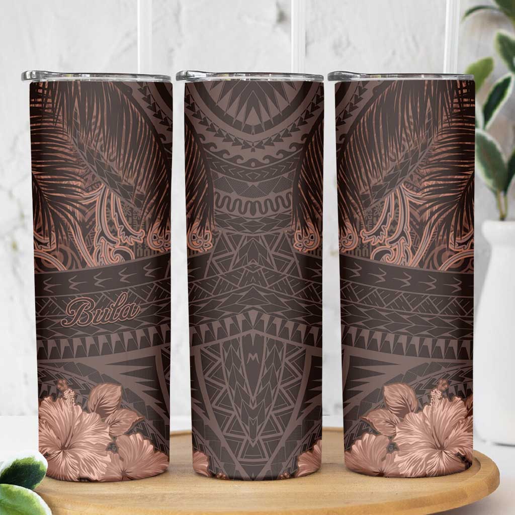 Bula Fiji Masi Skinny Tumbler Fijian Tapa Vintage Dark Brown Version LT01 - Polynesian Pride