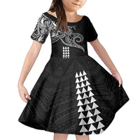 Hawaii Valentine Family Matching Short Sleeve Bodycon Dress and Hawaiian Shirt Kakau Polynesian Heart LT01 Daughter's Dress Black - Polynesian Pride