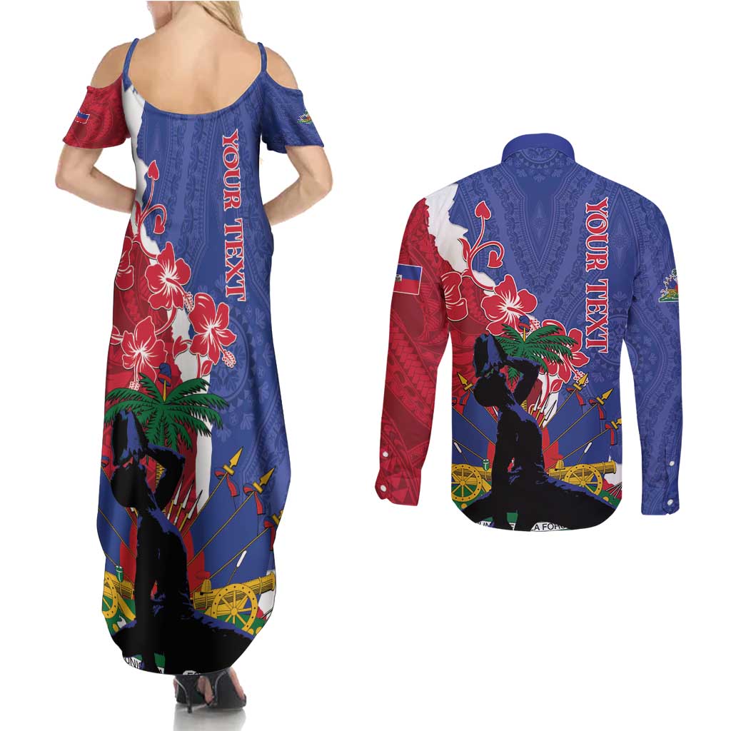 Personalised Haiti Le Marron Inconnu Couples Matching Summer Maxi Dress and Long Sleeve Button Shirt Dashiki Mix Polynesian Pattern