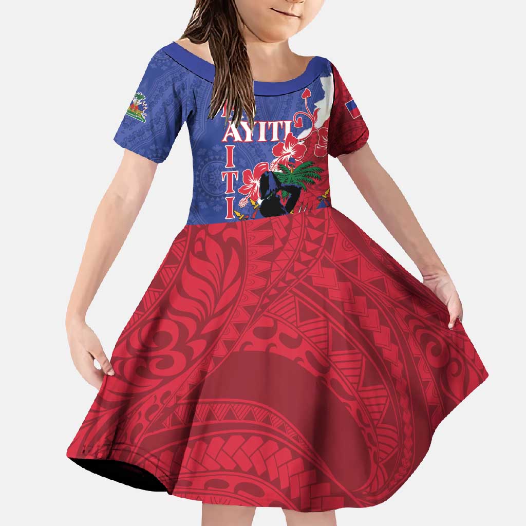 Personalised Haiti Le Marron Inconnu Family Matching Summer Maxi Dress and Hawaiian Shirt Dashiki Mix Polynesian Pattern LT01 Daughter's Dress Blue - Polynesian Pride