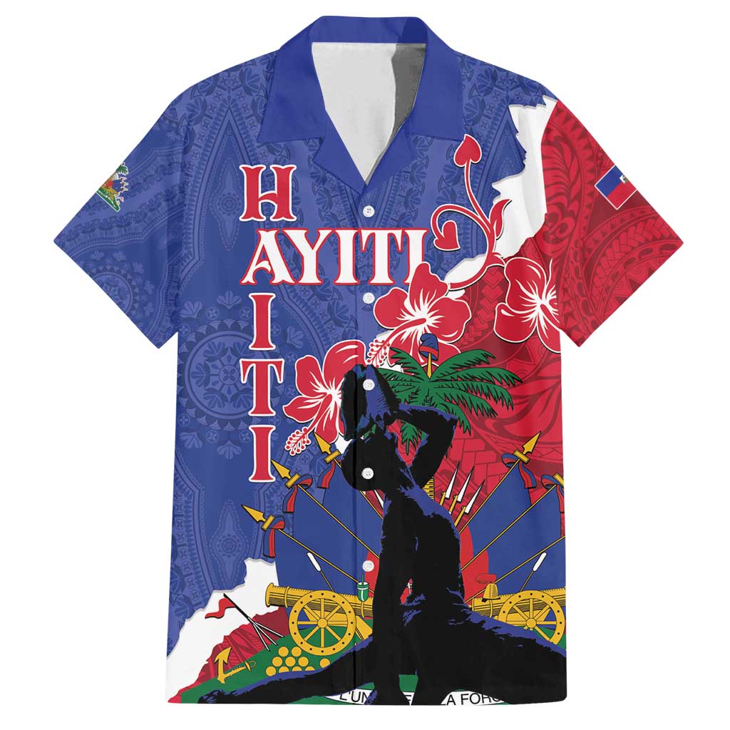 Personalised Haiti Le Marron Inconnu Family Matching Summer Maxi Dress and Hawaiian Shirt Dashiki Mix Polynesian Pattern LT01 Dad's Shirt - Short Sleeve Blue - Polynesian Pride