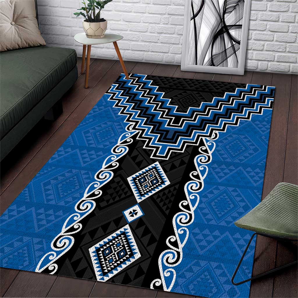 Blue Niho Taniwha Mix Poutama Area Rug Unique Taniko Aotearoa LT01 Blue - Polynesian Pride