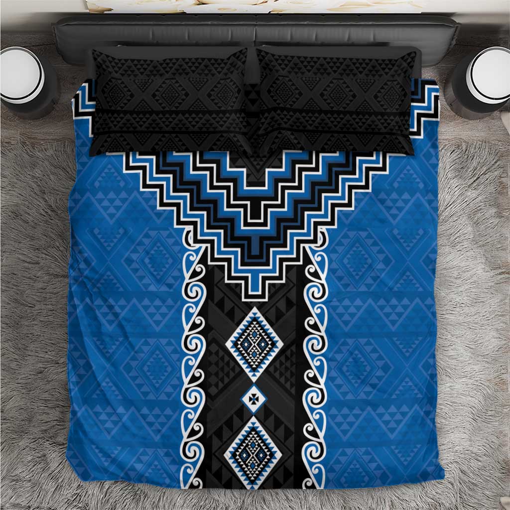 Blue Niho Taniwha Mix Poutama Bedding Set Unique Taniko Aotearoa LT01 Blue - Polynesian Pride