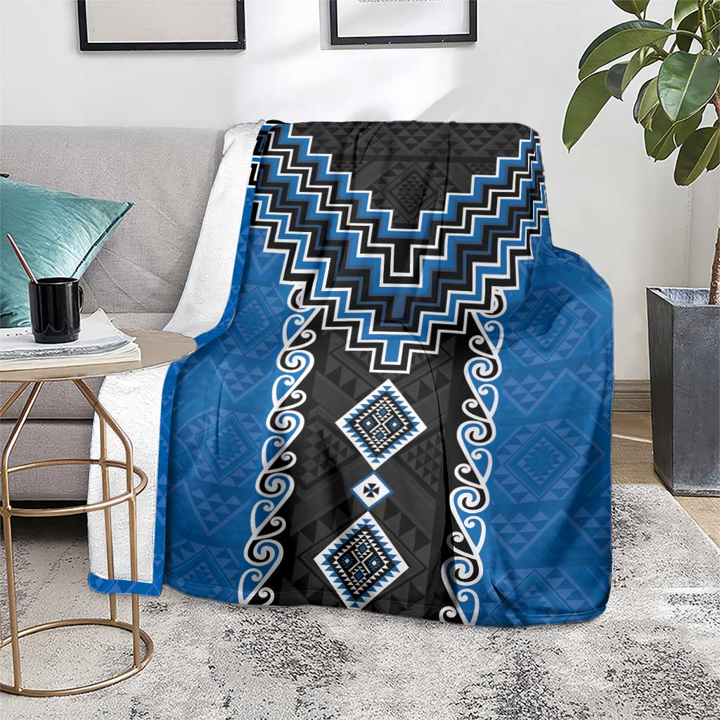 Blue Niho Taniwha Mix Poutama Blanket Unique Taniko Aotearoa
