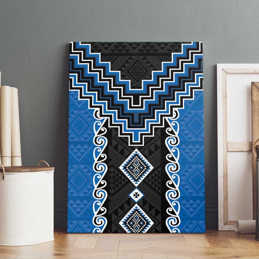 Blue Niho Taniwha Mix Poutama Canvas Wall Art Unique Taniko Aotearoa