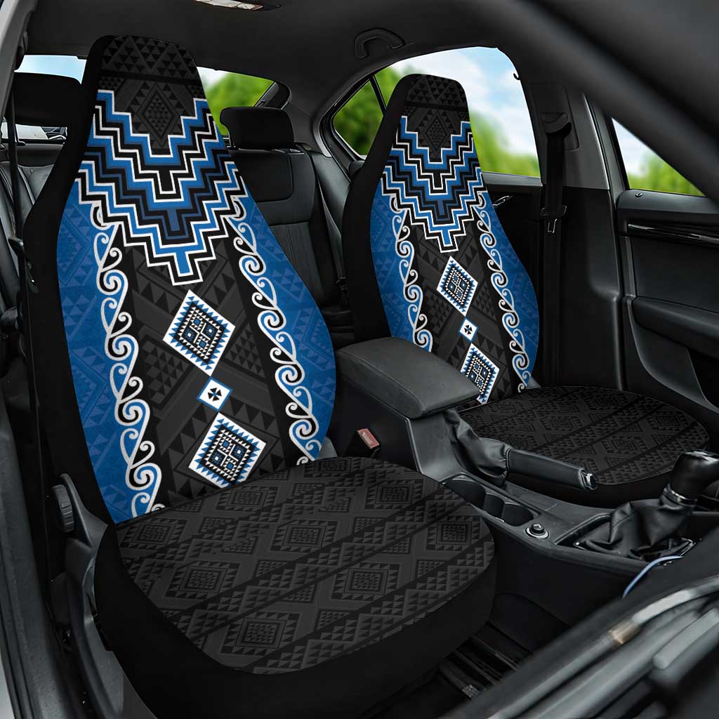 Blue Niho Taniwha Mix Poutama Car Seat Cover Unique Taniko Aotearoa LT01 One Size Blue - Polynesian Pride