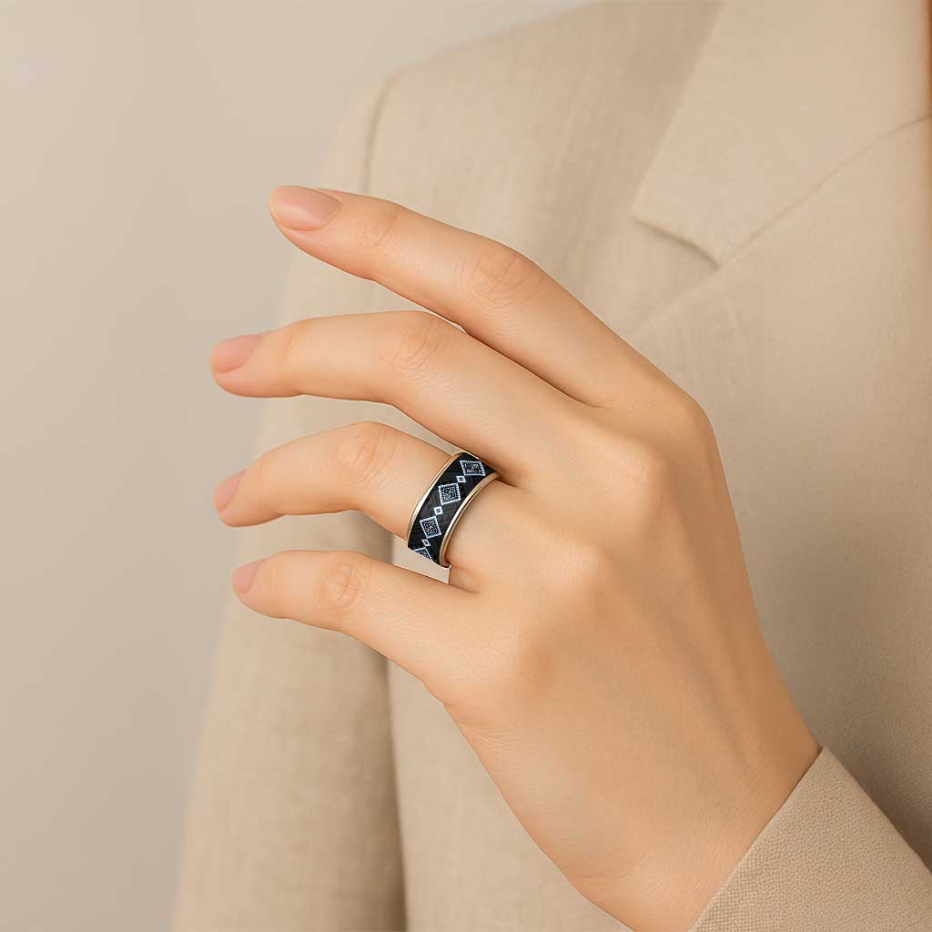 Blue Niho Taniwha Mix Poutama Classic Ring Unique Taniko Aotearoa - Polynesian Pride