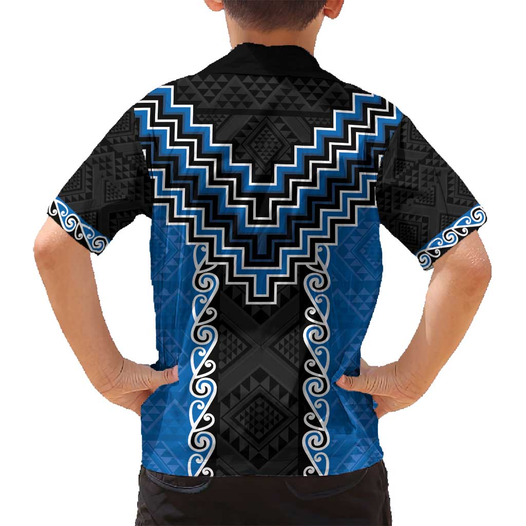 Blue Niho Taniwha Mix Poutama Family Matching Long Sleeve Bodycon Dress and Hawaiian Shirt Unique Taniko Aotearoa LT01 - Polynesian Pride