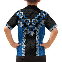 Blue Niho Taniwha Mix Poutama Family Matching Long Sleeve Bodycon Dress and Hawaiian Shirt Unique Taniko Aotearoa LT01 - Polynesian Pride