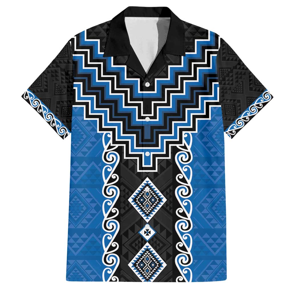 Blue Niho Taniwha Mix Poutama Family Matching Long Sleeve Bodycon Dress and Hawaiian Shirt Unique Taniko Aotearoa LT01 Dad's Shirt - Short Sleeve Blue - Polynesian Pride