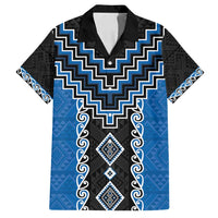 Blue Niho Taniwha Mix Poutama Family Matching Long Sleeve Bodycon Dress and Hawaiian Shirt Unique Taniko Aotearoa LT01 Dad's Shirt - Short Sleeve Blue - Polynesian Pride