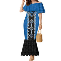 Blue Niho Taniwha Mix Poutama Family Matching Mermaid Dress and Hawaiian Shirt Unique Taniko Aotearoa LT01 Mom's Dress Blue - Polynesian Pride