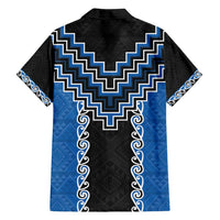 Blue Niho Taniwha Mix Poutama Family Matching Off Shoulder Short Dress and Hawaiian Shirt Unique Taniko Aotearoa