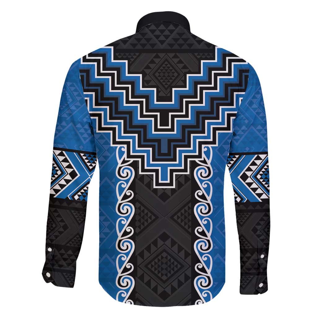 Blue Niho Taniwha Mix Poutama Family Matching Short Sleeve Bodycon Dress and Hawaiian Shirt Unique Taniko Aotearoa LT01 - Polynesian Pride
