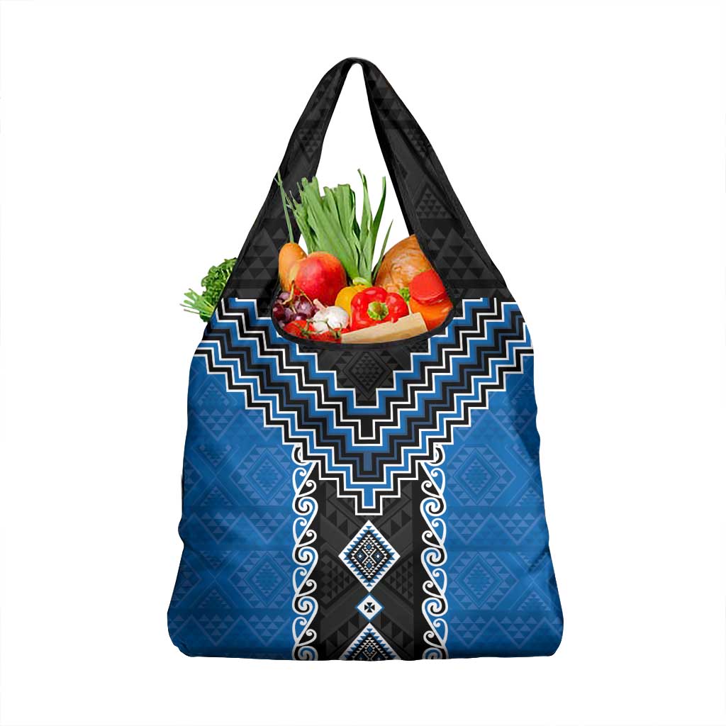 Blue Niho Taniwha Mix Poutama Grocery Bag Unique Taniko Aotearoa LT01 1-pack One Size Blue - Polynesian Pride