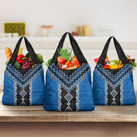 Blue Niho Taniwha Mix Poutama Grocery Bag Unique Taniko Aotearoa