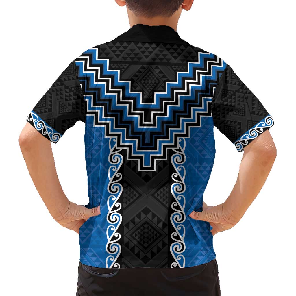 Blue Niho Taniwha Mix Poutama Hawaiian Shirt Unique Taniko Aotearoa