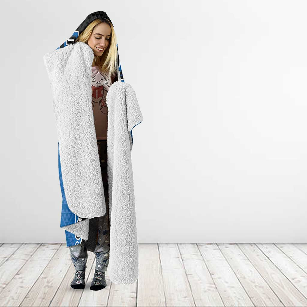 Blue Niho Taniwha Mix Poutama Hooded Blanket Unique Taniko Aotearoa