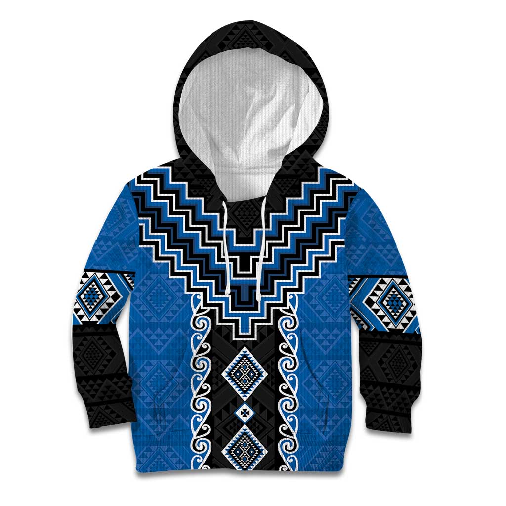 Blue Niho Taniwha Mix Poutama Kid Hoodie Unique Taniko Aotearoa LT01 Hoodie Blue - Polynesian Pride