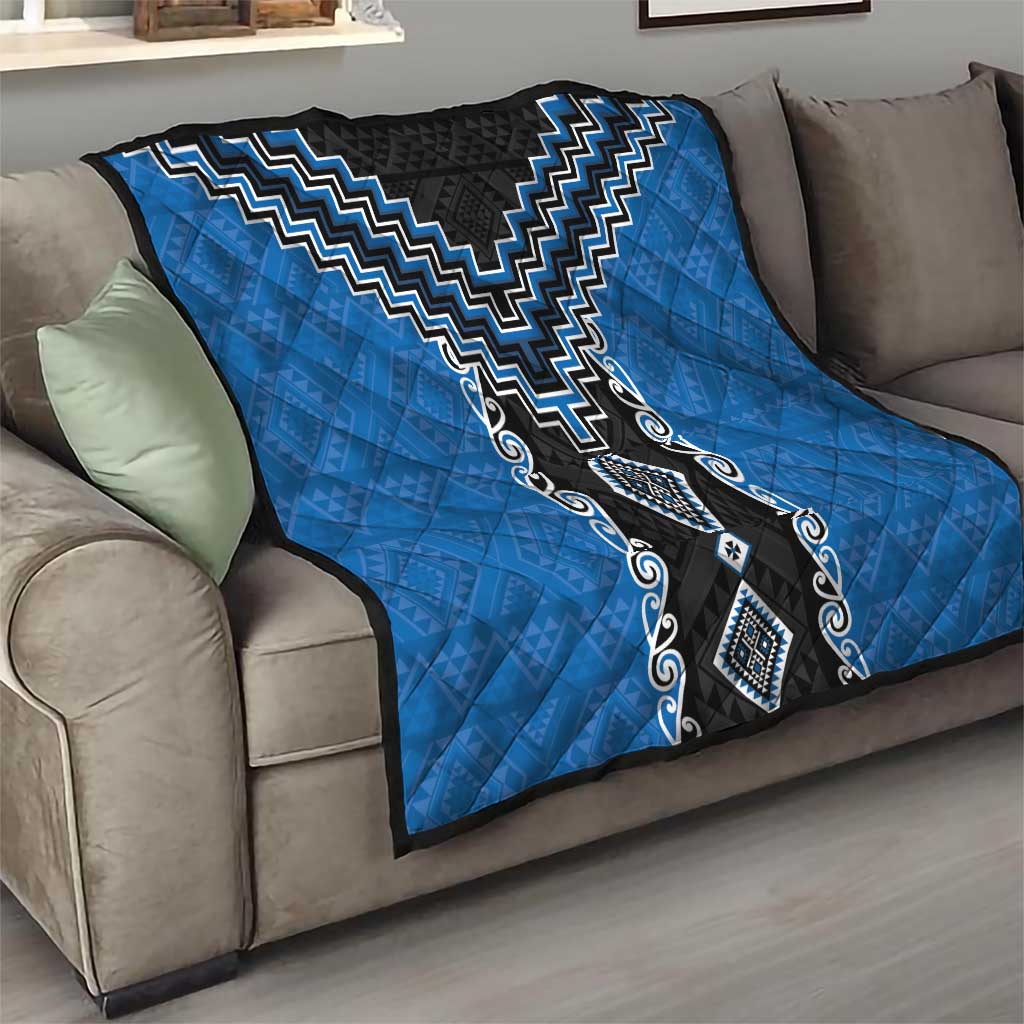 Blue Niho Taniwha Mix Poutama Quilt Unique Taniko Aotearoa