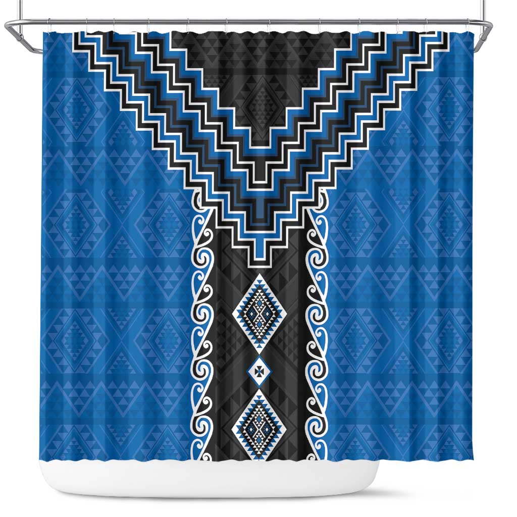 Blue Niho Taniwha Mix Poutama Shower Curtain Unique Taniko Aotearoa LT01 Blue - Polynesian Pride