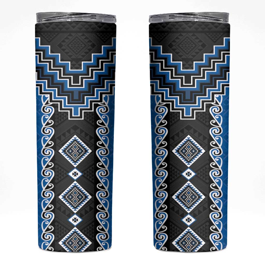 Blue Niho Taniwha Mix Poutama Skinny Tumbler Unique Taniko Aotearoa LT01 Blue - Polynesian Pride