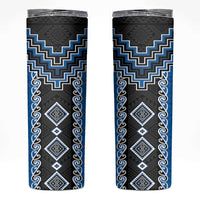 Blue Niho Taniwha Mix Poutama Skinny Tumbler Unique Taniko Aotearoa LT01 Blue - Polynesian Pride
