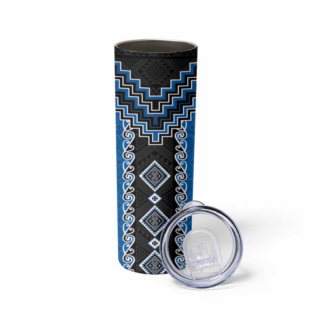 Blue Niho Taniwha Mix Poutama Skinny Tumbler Unique Taniko Aotearoa LT01 - Polynesian Pride
