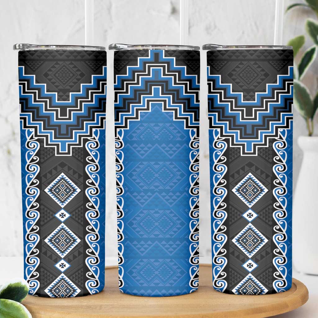 Blue Niho Taniwha Mix Poutama Skinny Tumbler Unique Taniko Aotearoa LT01 - Polynesian Pride