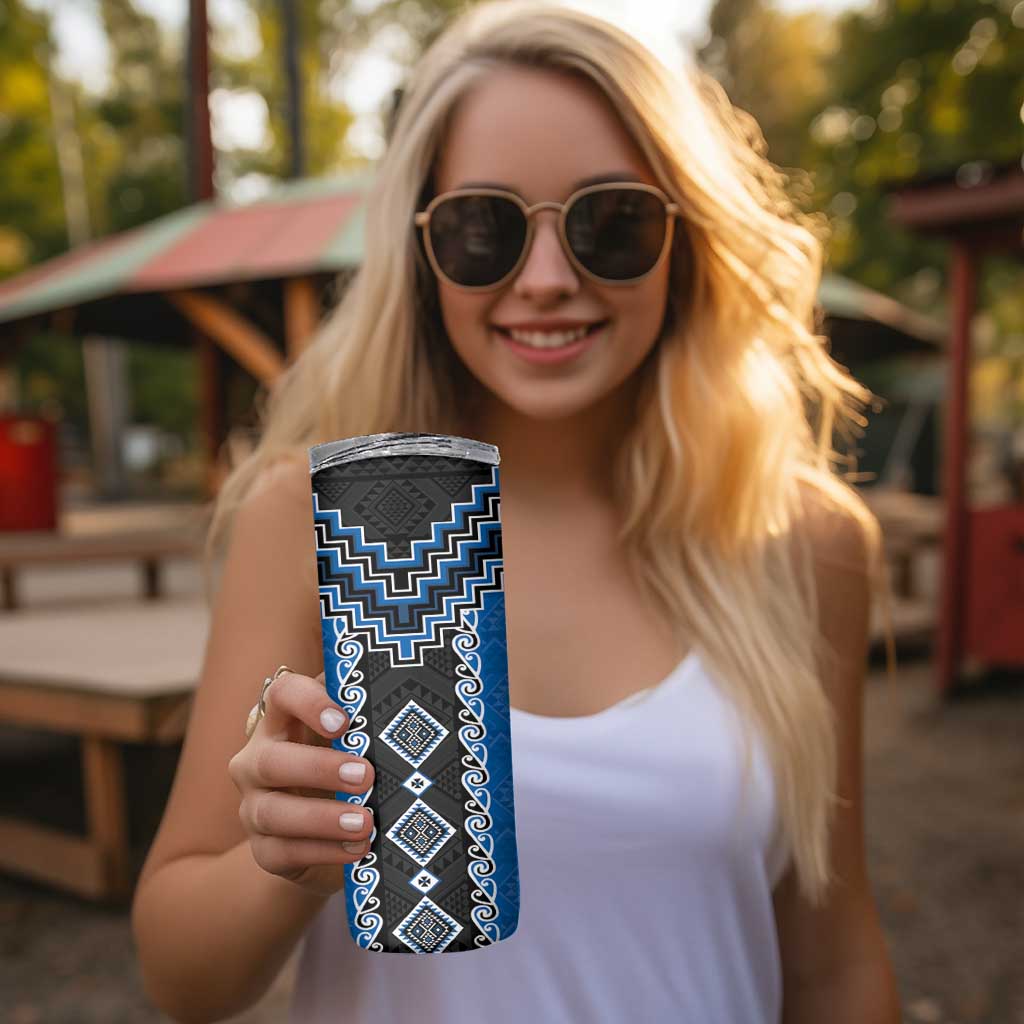 Blue Niho Taniwha Mix Poutama Skinny Tumbler Unique Taniko Aotearoa LT01 - Polynesian Pride
