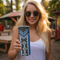 Blue Niho Taniwha Mix Poutama Skinny Tumbler Unique Taniko Aotearoa LT01 - Polynesian Pride