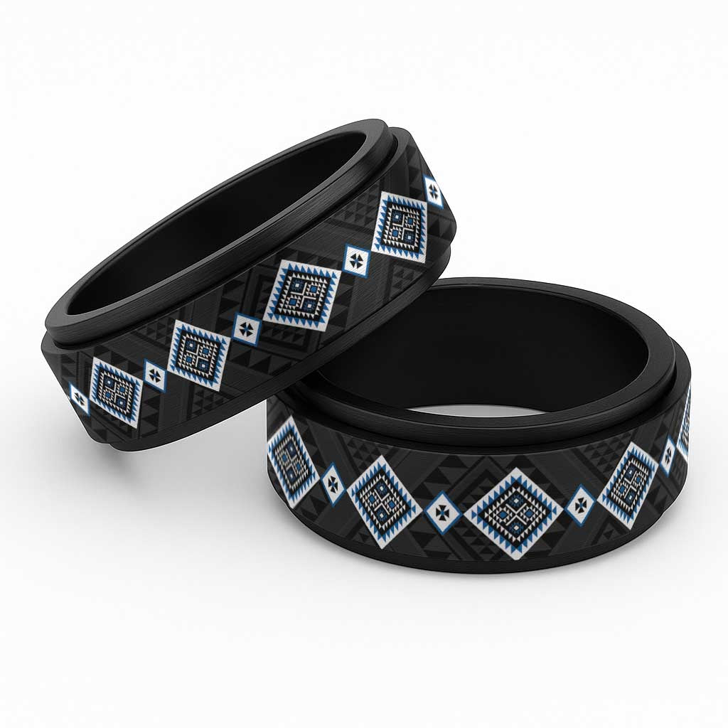 Blue Niho Taniwha Mix Poutama Spinner Ring Unique Taniko Aotearoa - Polynesian Pride