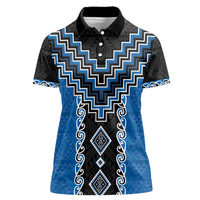 Blue Niho Taniwha Mix Poutama Women Polo Shirt Unique Taniko Aotearoa LT01 Female Blue - Polynesian Pride