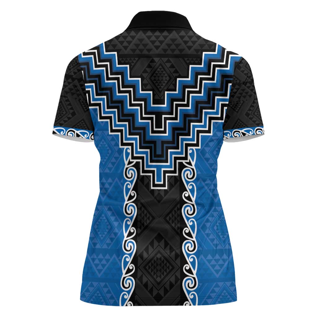 Blue Niho Taniwha Mix Poutama Women Polo Shirt Unique Taniko Aotearoa LT01 - Polynesian Pride