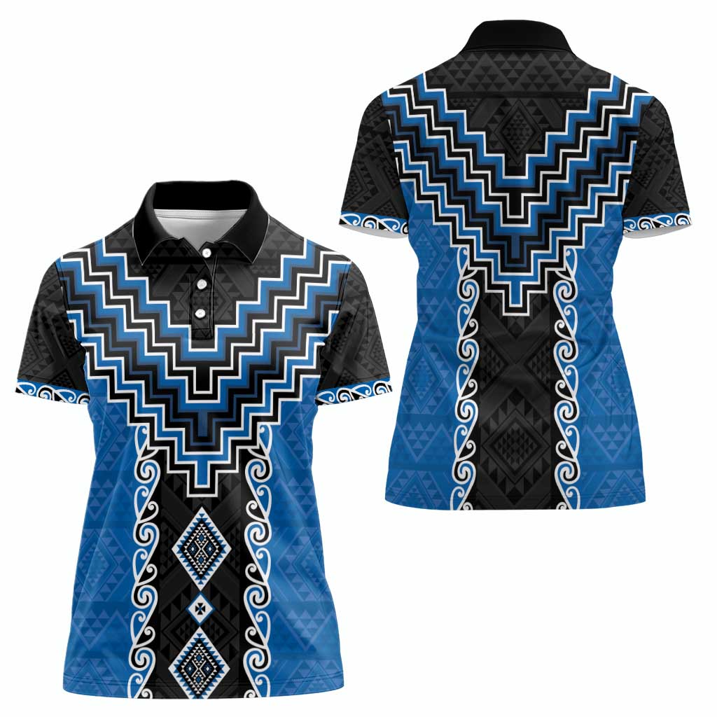 Blue Niho Taniwha Mix Poutama Women Polo Shirt Unique Taniko Aotearoa LT01 - Polynesian Pride